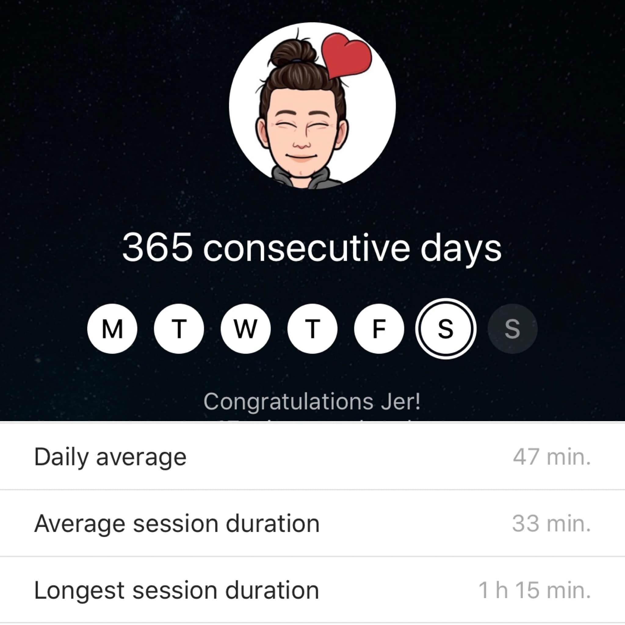 Achievement Unlocked: Meditated for 365 days in a row!